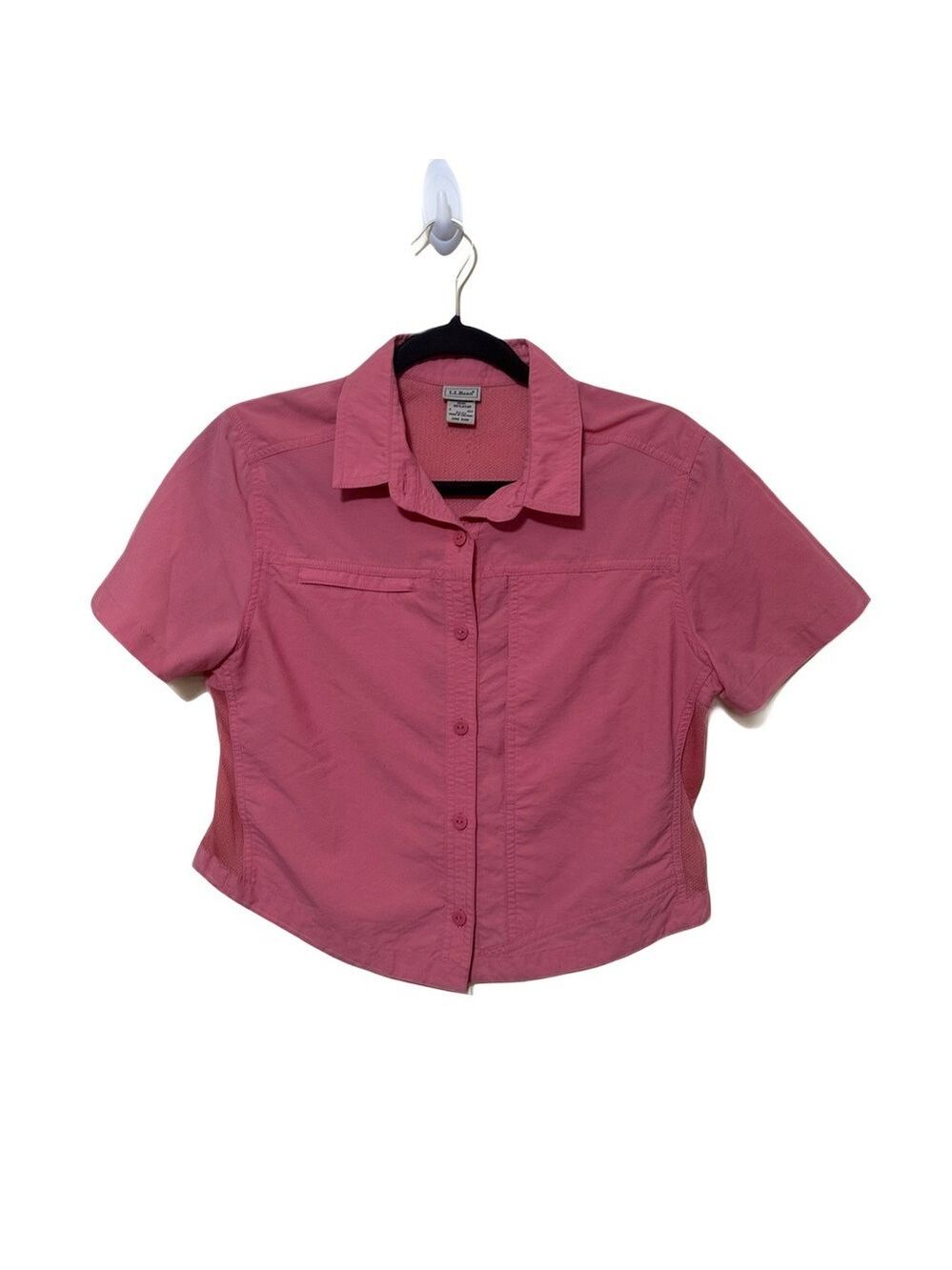 L.L. Bean Button Up Short Sleeve Crop Outdoor Nylon Shirt Women S Pink